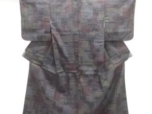 未使用品　重要無形文化財本場結城紬80亀甲色紙模様織出し着物